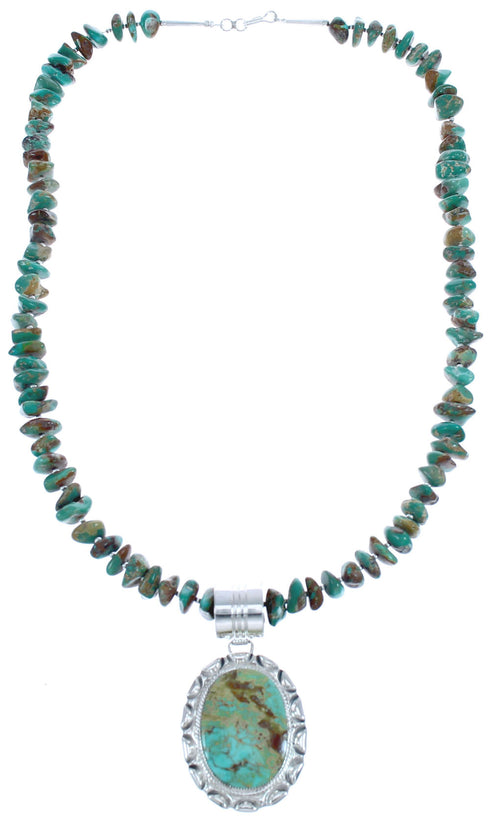 Sterling Silver Turquoise Native American Bead Pendant Necklace Set BX120366